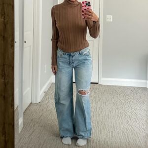 Vintage Y2K rue 21 fitted Henley ribbed babydoll top turtleneck